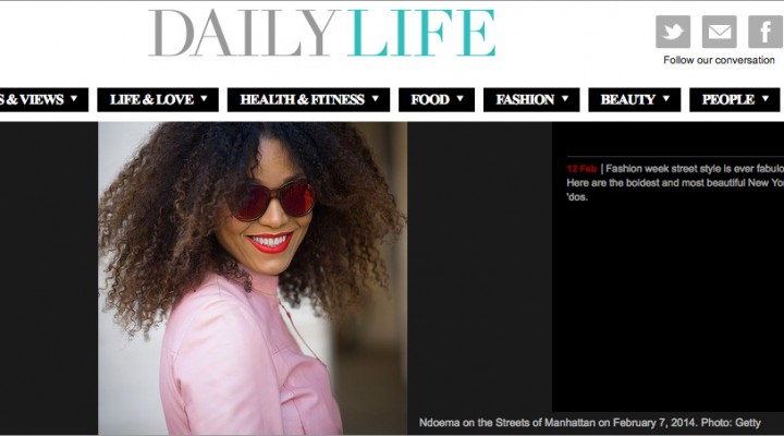 The Global Girl Press: Ndoema rocks red mirrored cat eye sunglasses in Daily Life Australia - New York Fashion Week