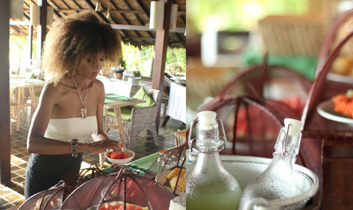 The Global Girl Travels: Ndoema enjoys a tropical breakfast at Glamping Hub's eco-chic beachfront resort in Koh Yao Noi, Thailand.