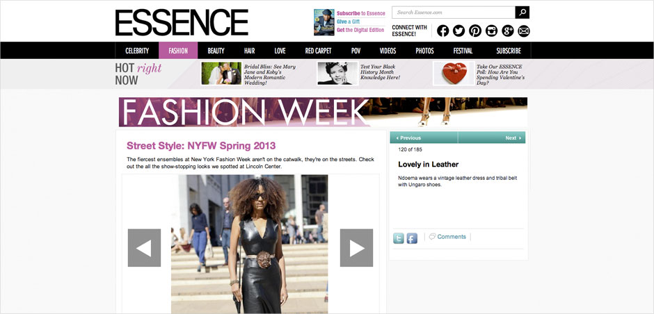 Ndoema The Global Girl featured in Essence Magazine arriving at the Lincoln Center during New York Fashion Week.