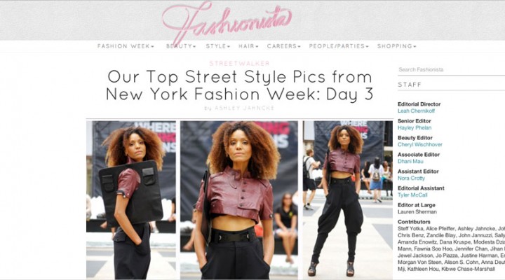 Ndoema The Global Girl featured in Fashionista during New York Fashion Week wearing Diesel, Dolce and Gabbana and BCBG Max Azria