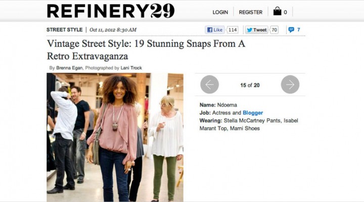 Ndoema The Global Girl is featured in Refinery29 wearing Stella Mccartney pants, Isabel Marant silk blouse, Marni shoes and vintage necklace