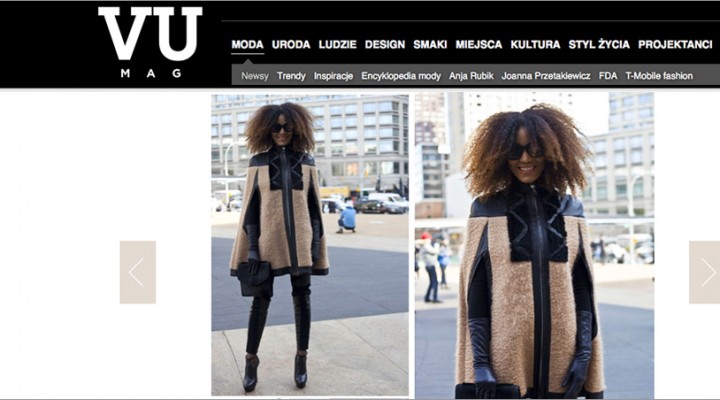 The Global Girl Press: Ndoema featured in VU Mag sporting Wool and leather trim cape with python and merino wool pants by Mimi Plange, Topshop Stella platform booties, Emanuel Ungaro bag and Chloé Sunglasses - New York Fashion Week Fall 2014